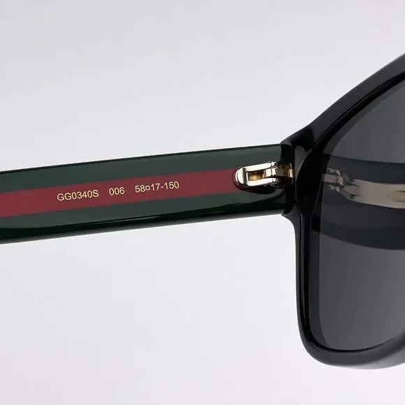 🔥 Gucci GG0340S 006 Sunglasses Black Green Red Grey Rectangle Men